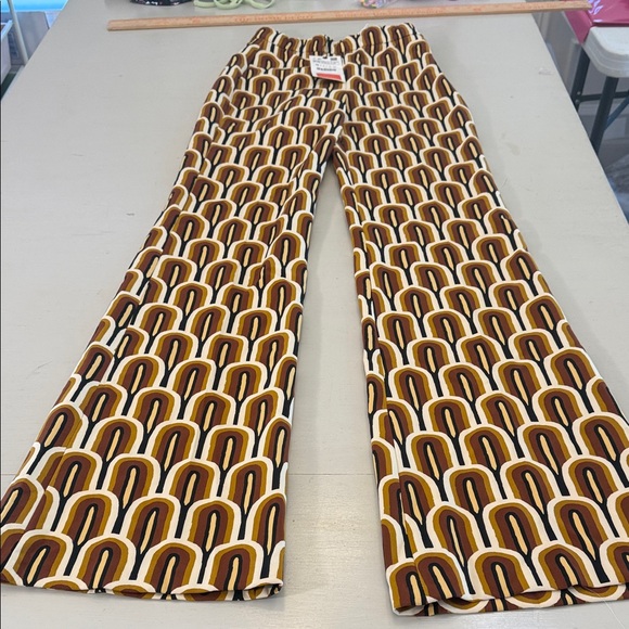 Zara Brown Printed Flare High Waist Geometric Art Deco Size XS - Picture 2 of 10